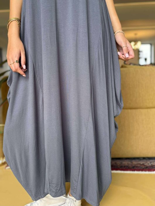 Made in Italy Sleeveless Parachute Maxi Dress Graphite /7