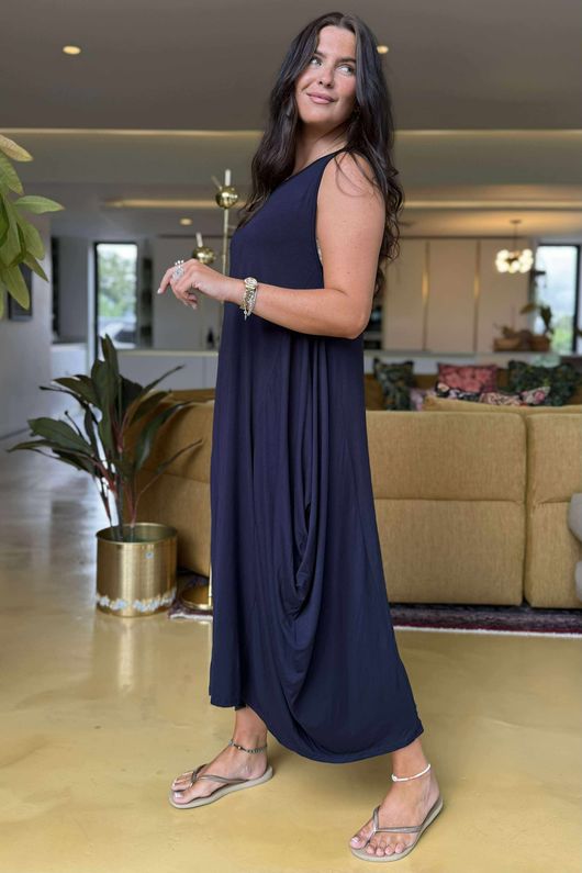 Made in Italy Sleeveless Parachute Maxi Dress Navy /9