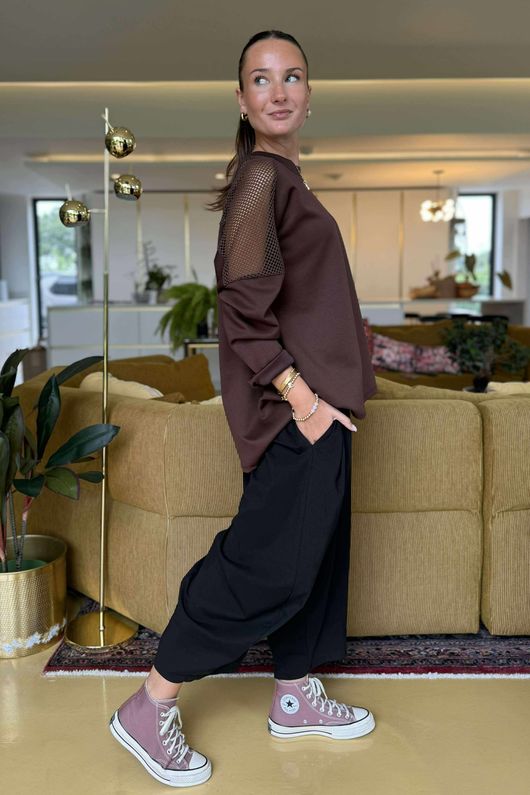 Made in Italy Tovi Mesh Panel Top Chocolate