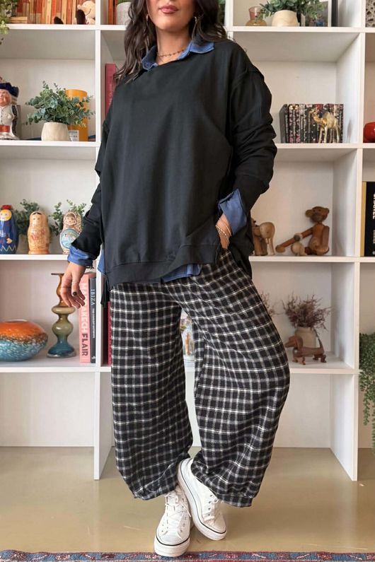 Maeve Brushed Cotton Demi Bloom Pant Black