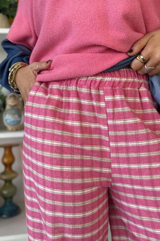 Maeve Brushed Cotton Demi Bloom Pant Hot Pink