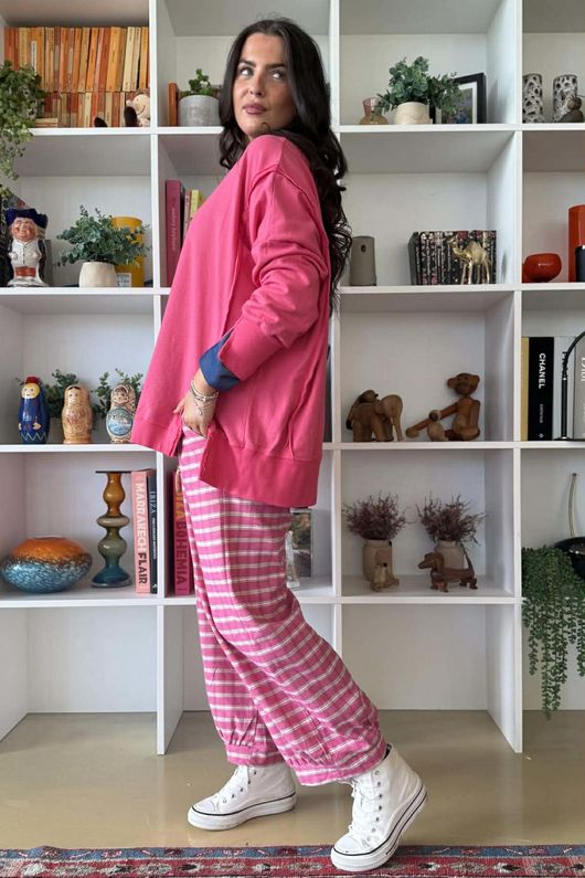 Maeve Brushed Cotton Demi Bloom Pant Hot Pink