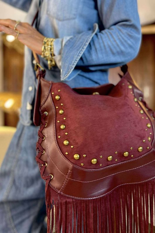 Marant Fringe Cross Body Bag Burgundy