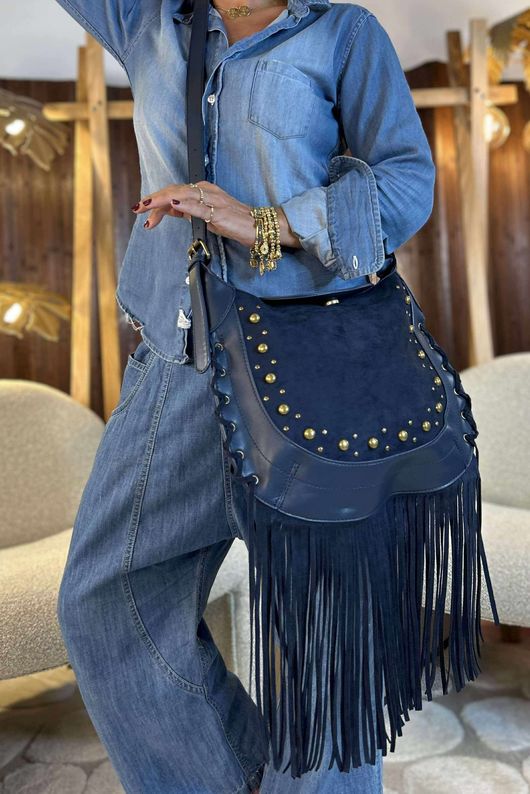 Marant Fringe Cross Body Bag Navy
