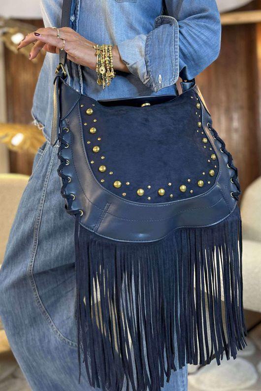 Marant Fringe Cross Body Bag Navy