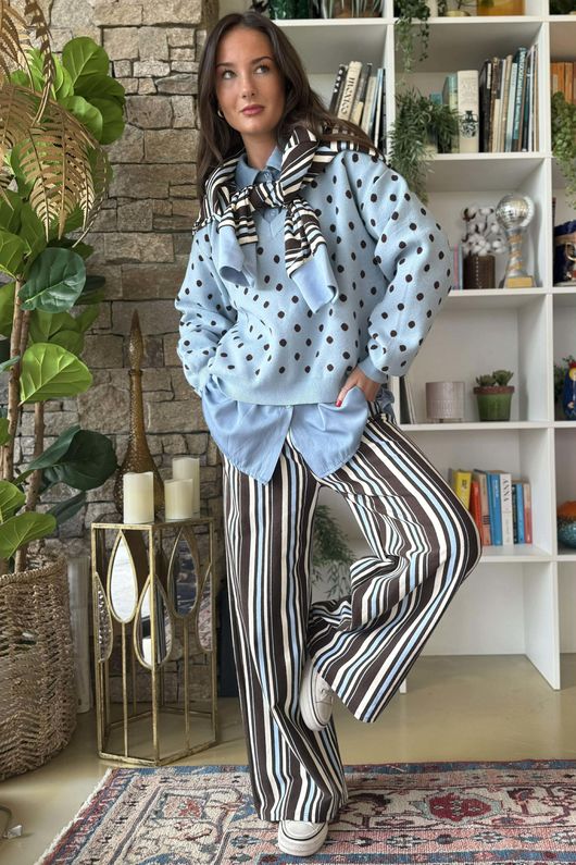 Marlow Stripe Wide Leg Lounge Trouser Chocolate Blue