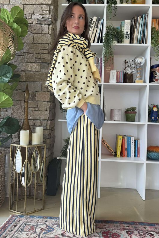 Marlow Stripe Wide Leg Lounge Trouser Lemonade Navy 