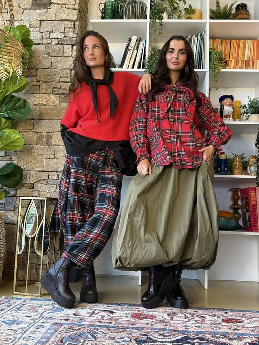 McAlister Tartan Brushed Cotton Barrel Pant Black