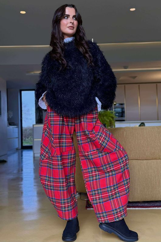 McAlister Tartan Brushed Cotton Barrel Pant Red