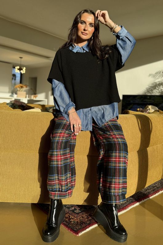 McAlister Tartan Brushed Cotton Demi Bloom Pant Black