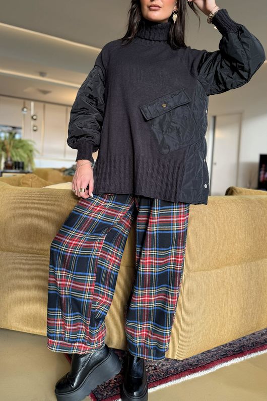 McAlister Tartan Brushed Cotton Demi Bloom Pant Black