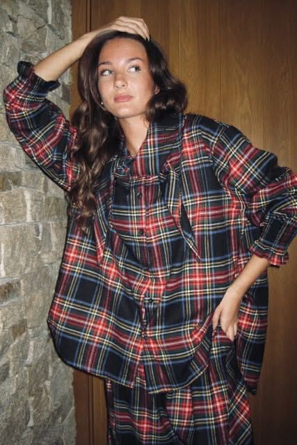 McAlister Tartan Brushed Cotton Neckerchief Blouse Black