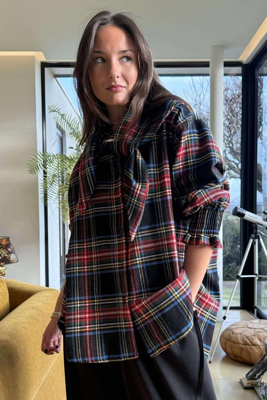 McAlister Tartan Brushed Cotton Neckerchief Blouse Black /35 *pre order due 4 days