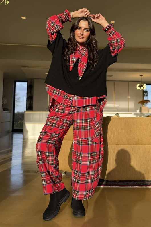 McAlister Tartan Brushed Cotton Neckerchief Blouse Red