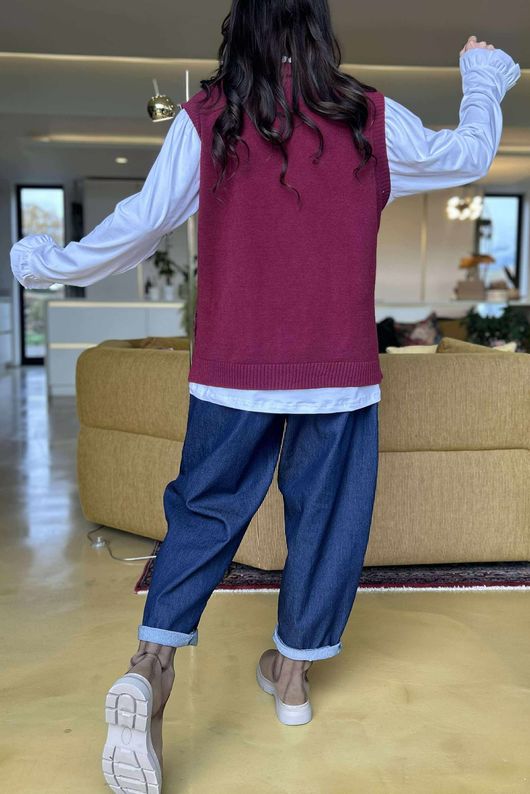 Meridith Button Side Knit Burgundy /23=