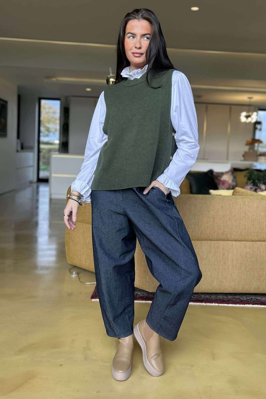 Meridith Button Side Knit Khaki /16=