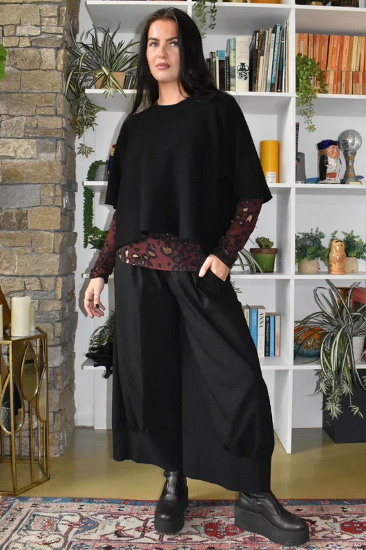 Mika Cashmere Blend Layering Top Leopard Burgundy