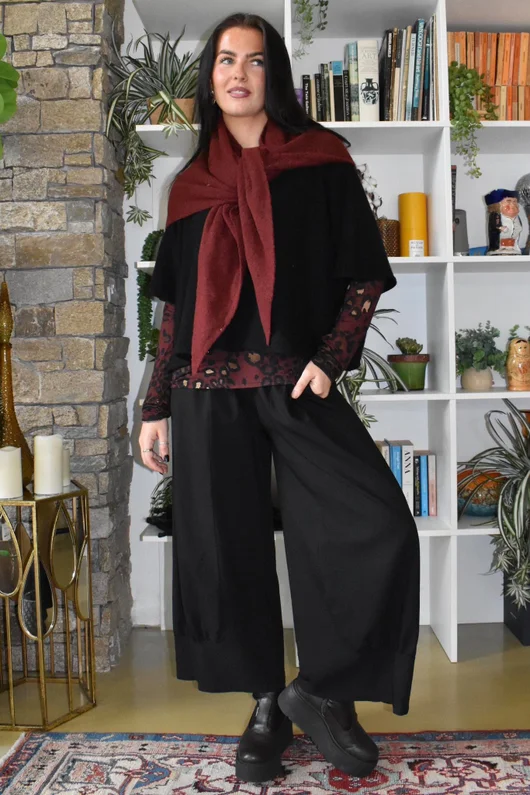 Mika Cashmere Blend Layering Top Leopard Burgundy