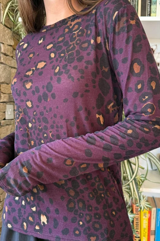 Mika Cashmere Blend Layering Top Leopard Fig