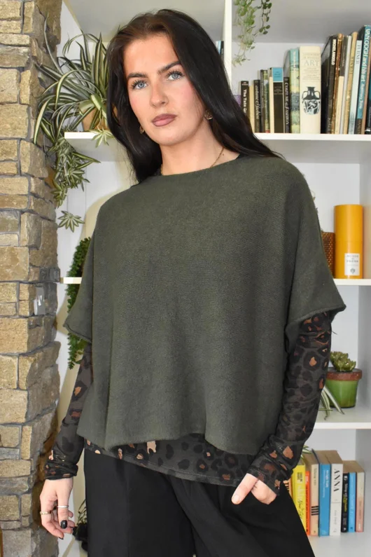 Mika Cashmere Blend Layering Top Leopard Khaki