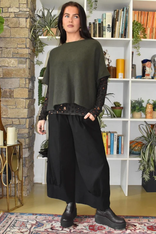 Mika Cashmere Blend Layering Top Leopard Khaki