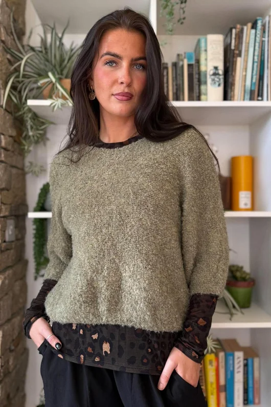 Mika Cashmere Blend Layering Top Leopard Khaki