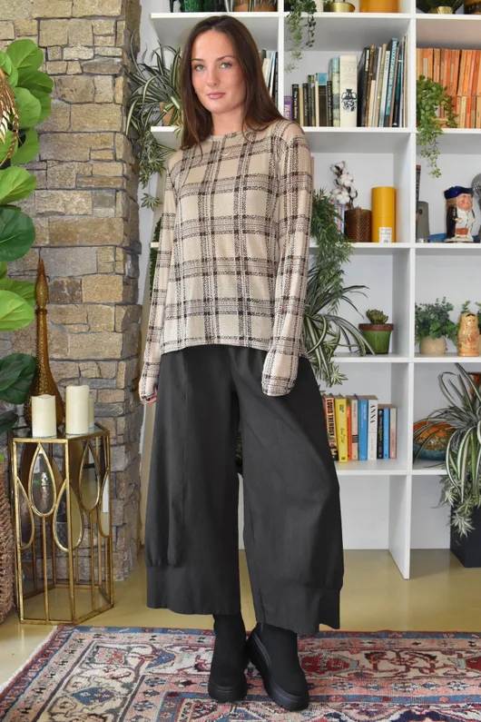 Mika Cashmere Blend Layering Top Plaid Stone