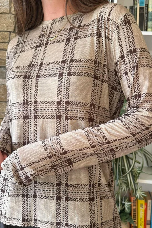 Mika Cashmere Blend Layering Top Plaid Stone