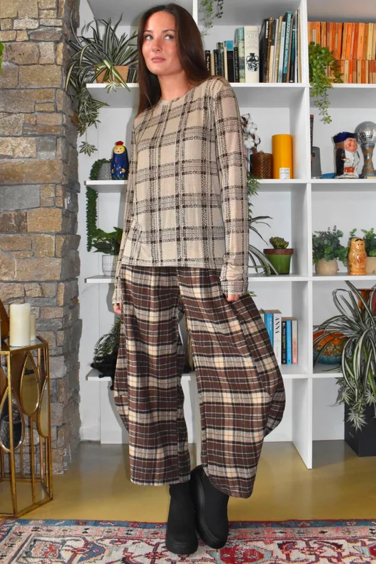 Mika Cashmere Blend Layering Top Plaid Stone
