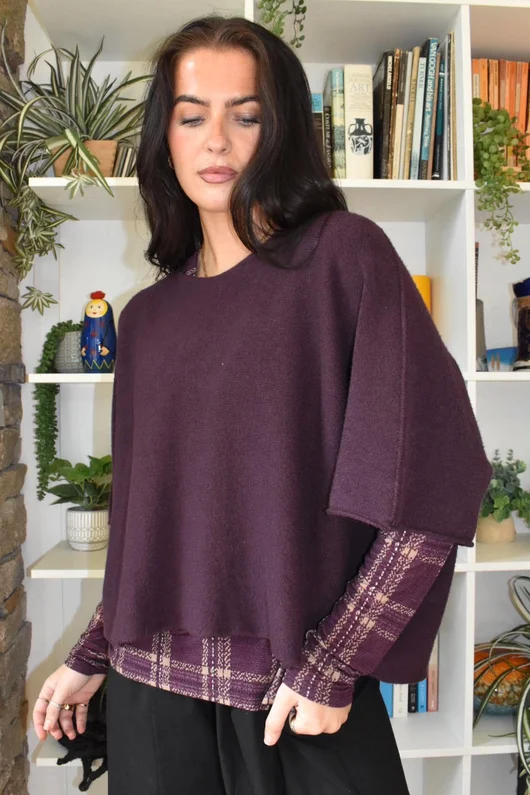 Mika Cashmere Blend Layering Top Plaid Aubergine