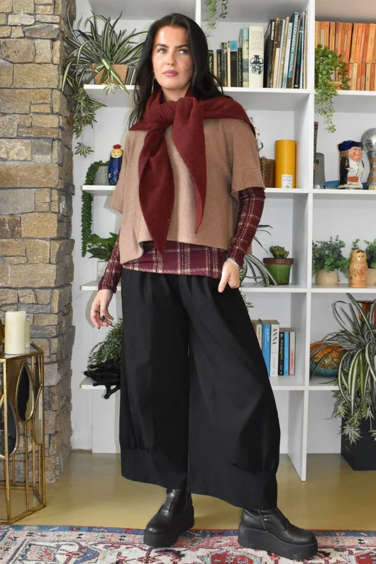 Mika Cashmere Blend Layering Top Plaid Burgundy
