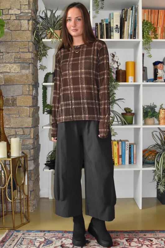 Mika Cashmere Blend Layering Top Plaid Chocolate