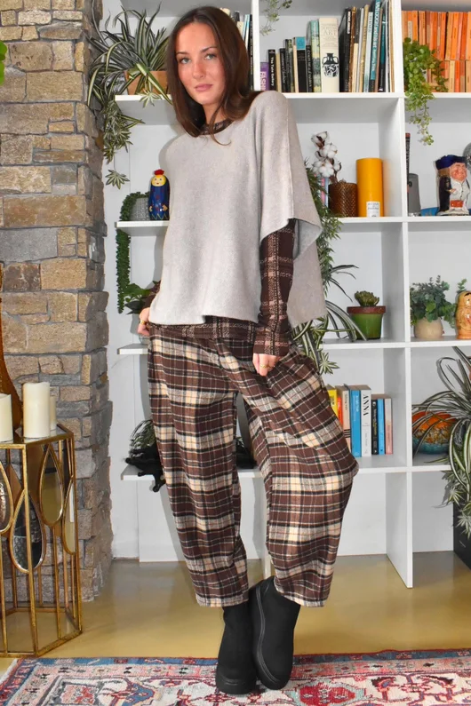 Mika Cashmere Blend Layering Top Plaid Chocolate