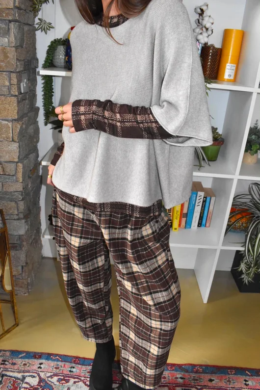 Mika Cashmere Blend Layering Top Plaid Chocolate