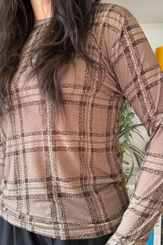 Mika Cashmere Blend Layering Top Plaid Mocha