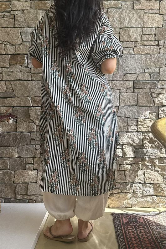 Mika Flower & Stripe Duster Shirt Black 