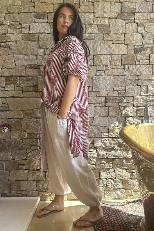 Mika Flower & Stripe Duster Shirt Merlot