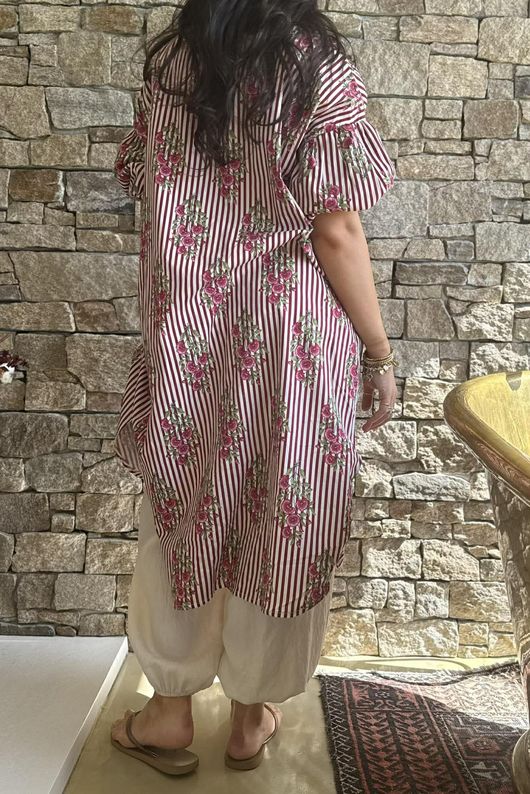 Mika Flower & Stripe Duster Shirt Merlot