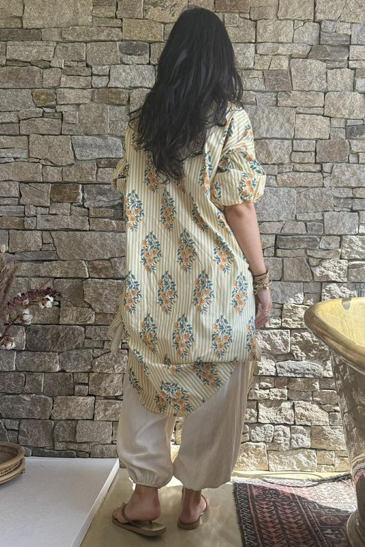 Mika Flower & Stripe Duster Shirt Ochre