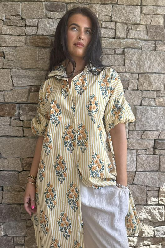Mika Flower & Stripe Duster Shirt Ochre