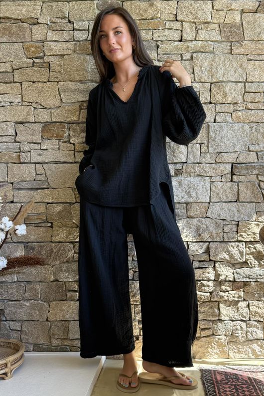 Mimi Pillow Cotton Sonnet Blouse Black