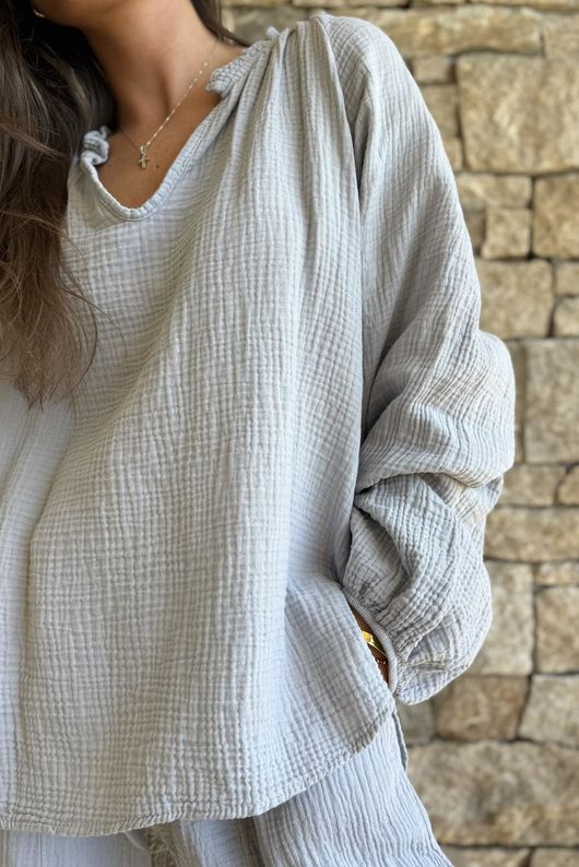 Mimi Pillow Cotton Sonnet Blouse Cloud Grey