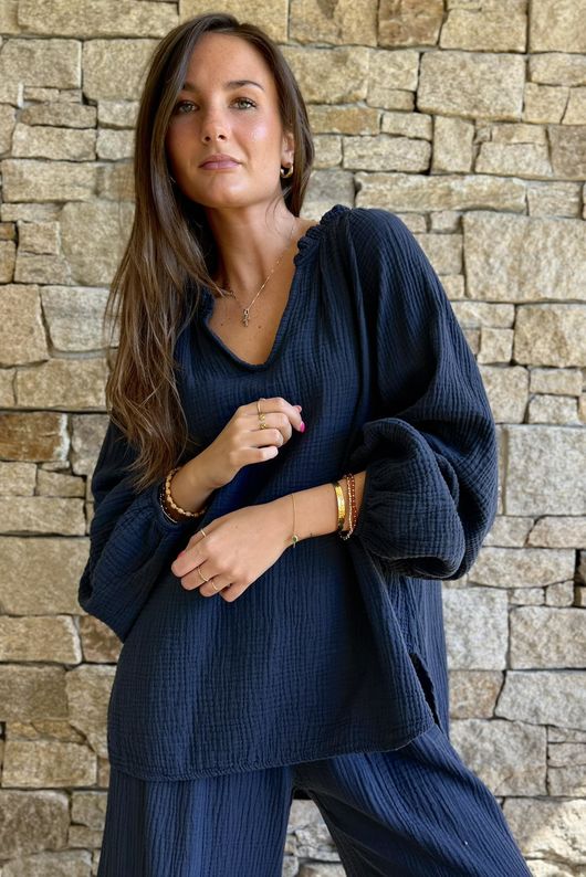 Mimi Pillow Cotton Sonnet Blouse Navy