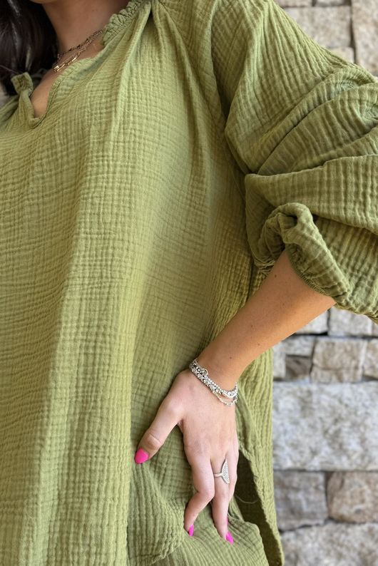 Mimi Pillow Cotton Sonnet Blouse Olive