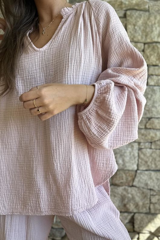 Mimi Pillow Cotton Sonnet Blouse Rose