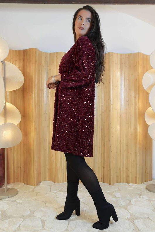  Moxie Sequin Bow Back Tunic Dress Burgundy