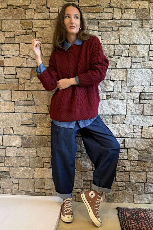 Murray Cable Knit Jumper Burgundy