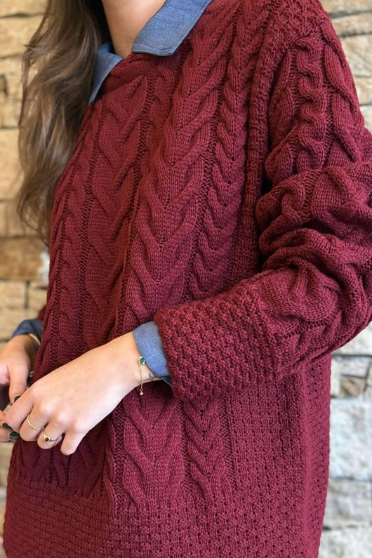 Murray Cable Knit Jumper Burgundy