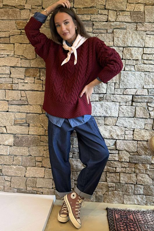 Murray Cable Knit Jumper Burgundy