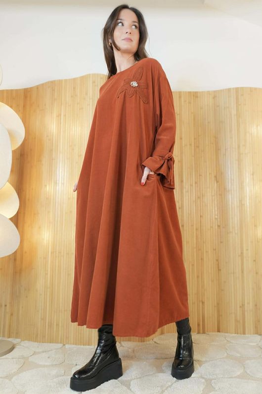 Nancy Needlecord Dress Rust /9=